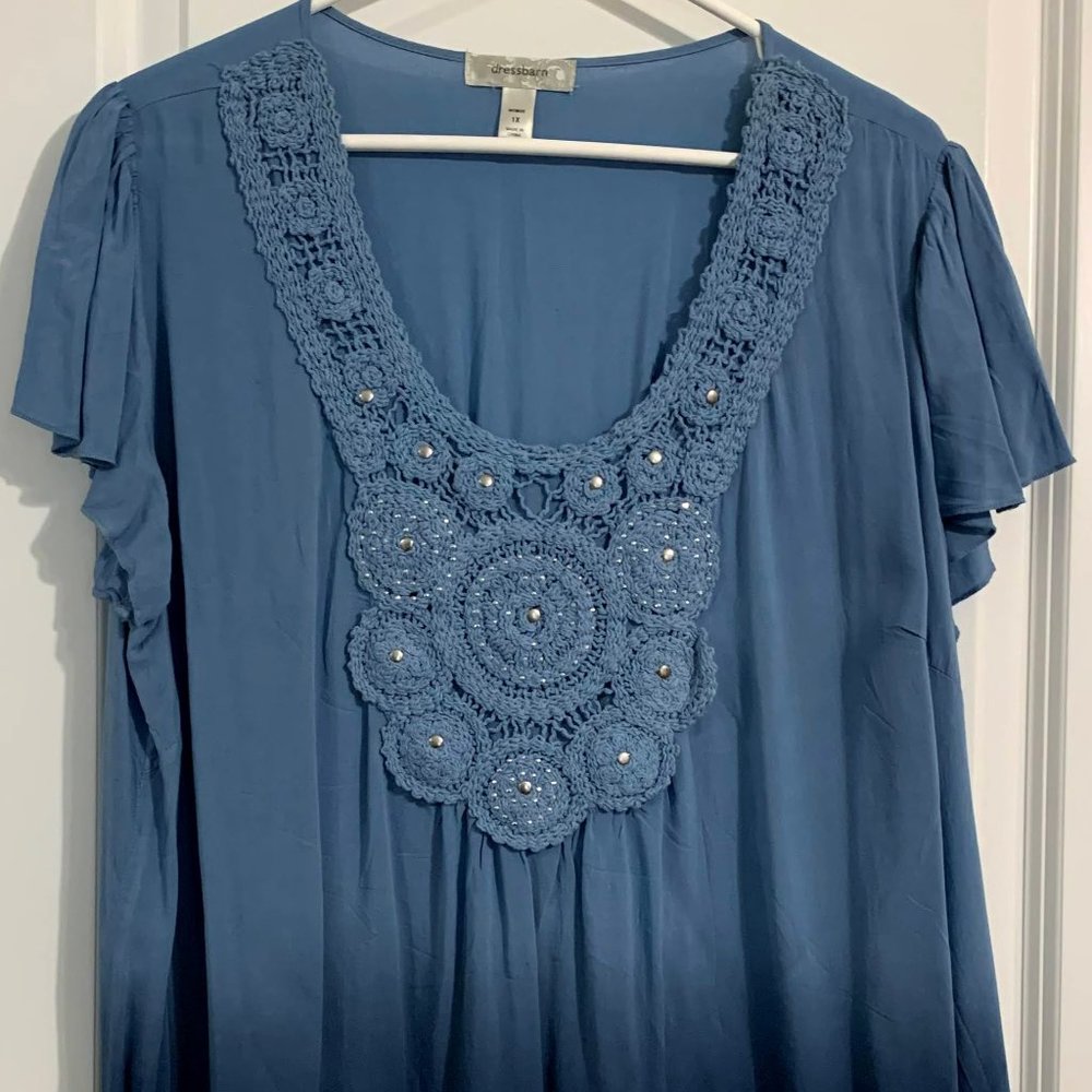Blue Ombre Flutter Sleeve Blouse Dressbarn 1X